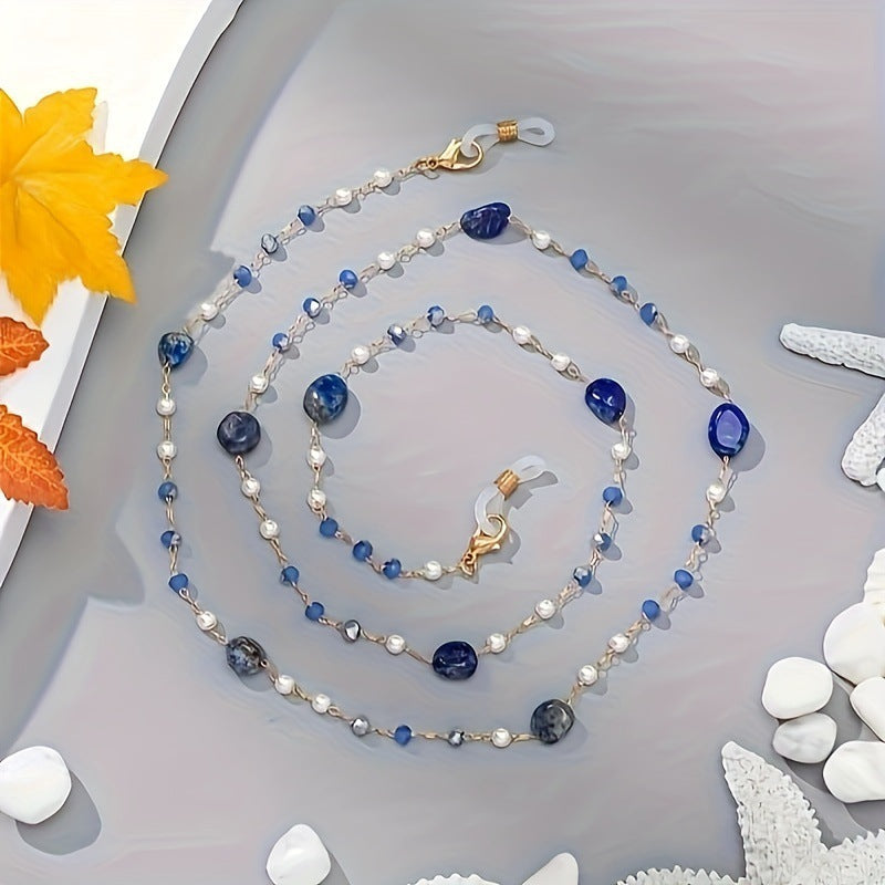 Light Luxury Handmade Curved Needle Glasses Chain Crystal Agate Cross-border European and American Fashion Glasses Rope Halter Lanyard