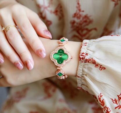 Live Hot Hot Hot Fashion Four-leaf Clover Bracelet Quartz Watch Emerald Women's Watch Women's Watch Factory Wholesale
