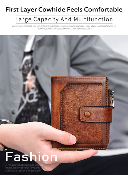 Men's wallet wholesale leather zipper short retro wallet RFID anti-theft foreign trade leather wallet manufacturers processing