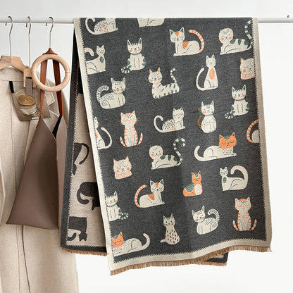 Sweet Cartoon Double-sided Cute Kitten Cashmere Scarf Women's Fashion All-match Thickened Winter Warm Neck Shawl