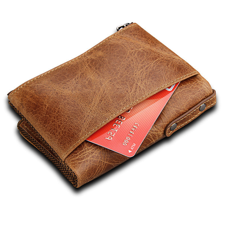 Crazy Horse Cowhide Men's Wallet RFID Anti-theft Brush Cowhide Short Men's Ticket Clip Wallet Double Zipper Coin Purse