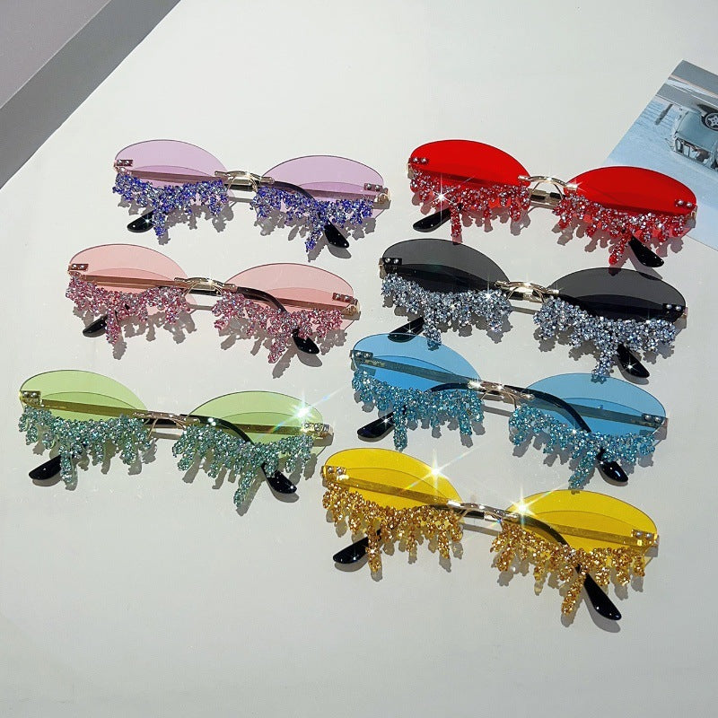 Cross-border New European and American Borderless Diamond-encrusted Angel Tears Sunglasses Spice Girls Street Shooting Cool Personality Funny Sunglasses