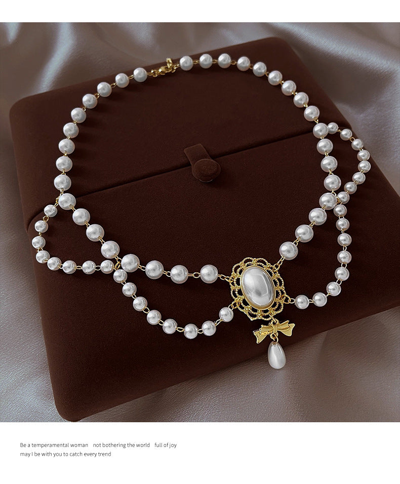 Vintage Baroque Pearl Tassel Necklace Female Bridal Banquet Elegant Fashion Collarbone Necklace Choker Accessories
