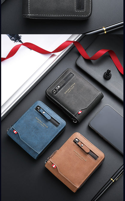 New business men's short wallet multi-card large capacity personality zipper ID bag carry wallet