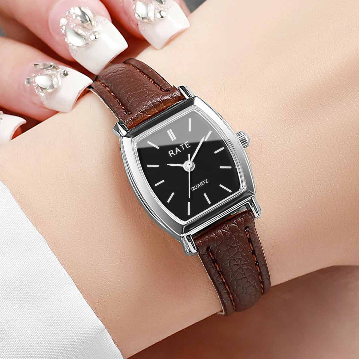 Cross-border Barrel Quartz Watch Small Women's Leather Watch Women's Fashionable All-match Simple Roman Scale Women's Hand