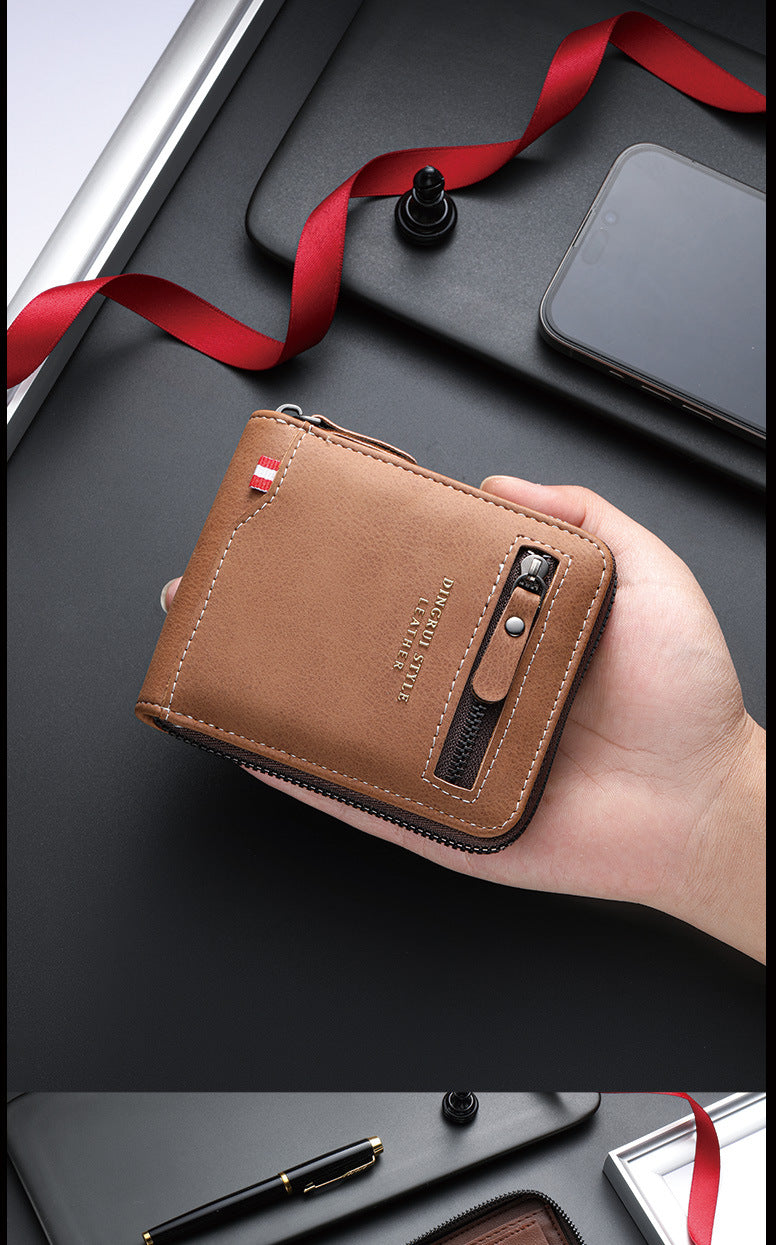 New business men's short wallet multi-card large capacity personality zipper ID bag carry wallet