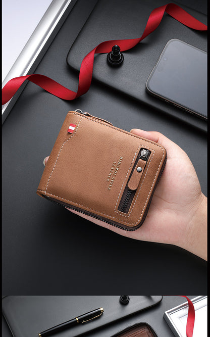 New business men's short wallet multi-card large capacity personality zipper ID bag carry wallet