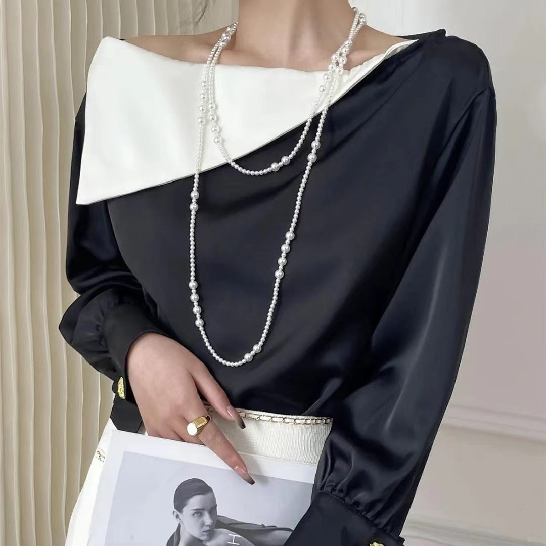 Multi-layer stacked Shijia pearl sweater chain long necklace women's round strong light Joker feeling autumn and winter accessories manufacturers batch