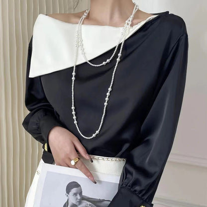 Multi-layer stacked Shijia pearl sweater chain long necklace women's round strong light Joker feeling autumn and winter accessories manufacturers batch