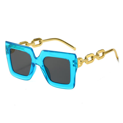 New Cross-Border Chain Anti-Uv Sunglasses European and American Fashion Square Frame Women's High-End Sun Light Luxury Style Square
