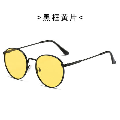Retro Fashion High-End Metal Round Frame Sunglasses for Women European and American Cross-Border Ins Men's Driving Sunglasses Wholesale