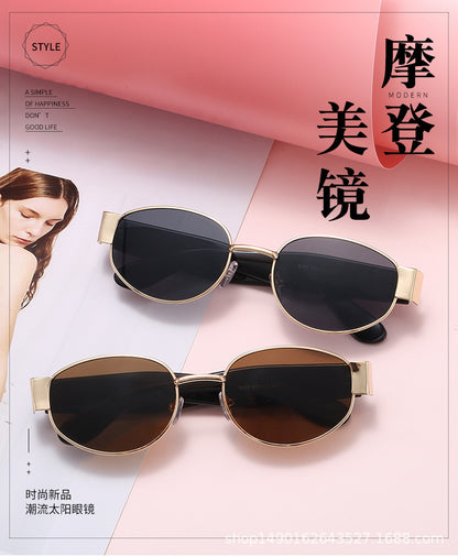 European and American Ins Glasses Trendy Women's Sunglasses Bouncy Internet Celebrity Oval Metal Photo Decorative Sunglasses 3452