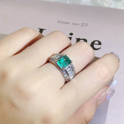 Shein supply inlaid high carbon Seiko quality princess square Paraíba ring female wholesale r8108