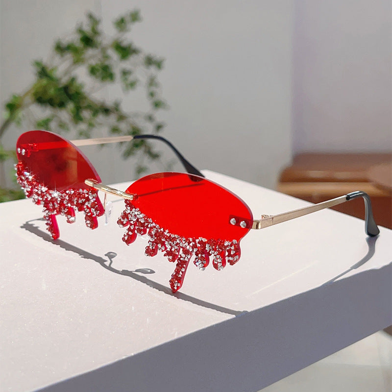Cross-border New European and American Borderless Diamond-encrusted Angel Tears Sunglasses Spice Girls Street Shooting Cool Personality Funny Sunglasses
