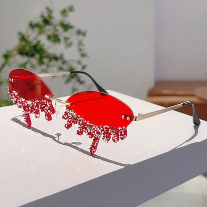 Cross-border New European and American Borderless Diamond-encrusted Angel Tears Sunglasses Spice Girls Street Shooting Cool Personality Funny Sunglasses