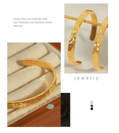 Casual Style Personalized Geometric Jewelry Niche Hammered Texture Design Titanium Steel Gold-Plated Open Bracelet Titanium Steel Bracelet