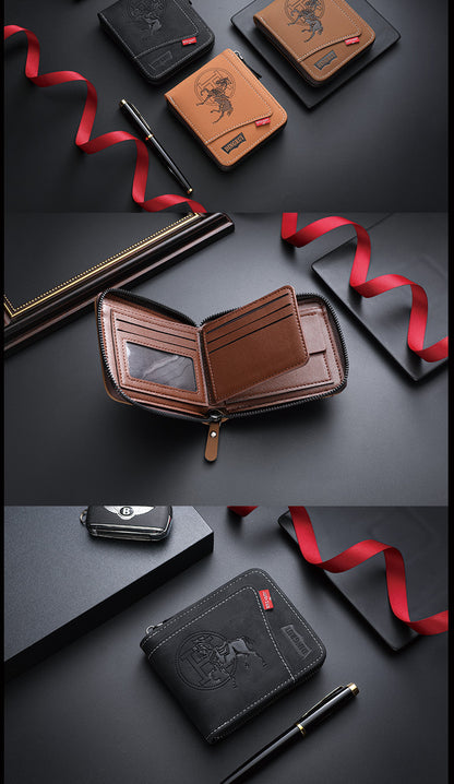 New men's chain wallet European and American retro style horizontal zipper bag fashion short card bag change bag wholesale