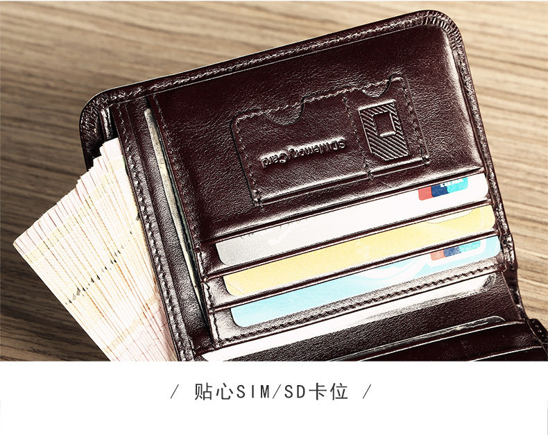 Cross-border delivery Manbang wallet oily leather short first layer cowhide wallet classic tri-fold RIFD anti-theft wallet