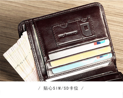 Cross-border delivery Manbang wallet oily leather short first layer cowhide wallet classic tri-fold RIFD anti-theft wallet