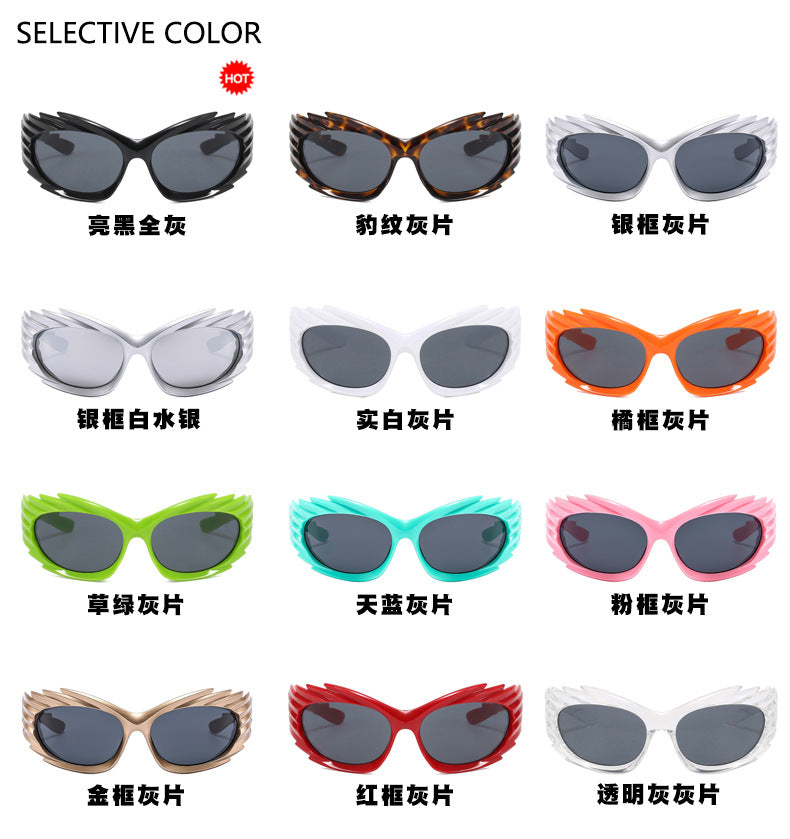 Barbed Hedgehog Sunglasses Y2K European and American Personalized Wings Cycling Sunglasses Concave Shape Ins Trendy Sunglasses for Women