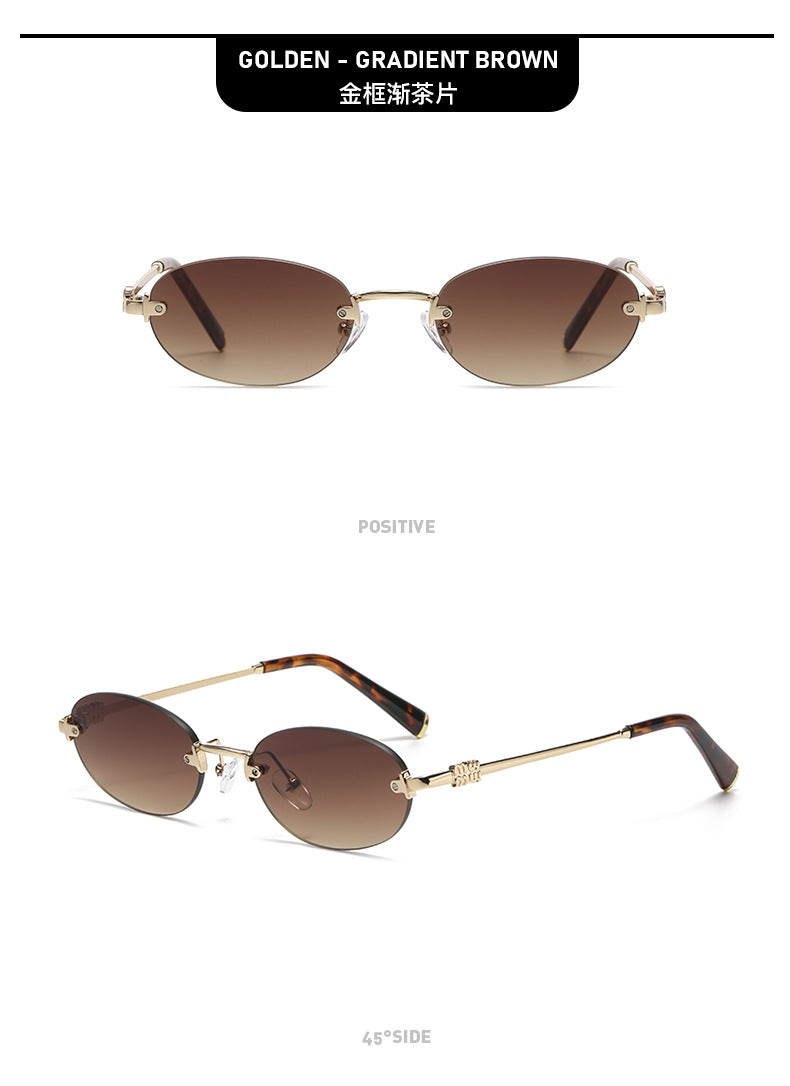 2026 New Oval Rimless Sunglasses European and American Retro Sunglasses Trendy Concave Shape Fashion Street Style Sunglasses