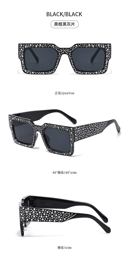 Diamond-Encrusted Starry Sky Square Sunglasses, Personalized Sunglasses, Fashionable Internet Celebrity Street Photography, Catwalk Versatile Sunglasses