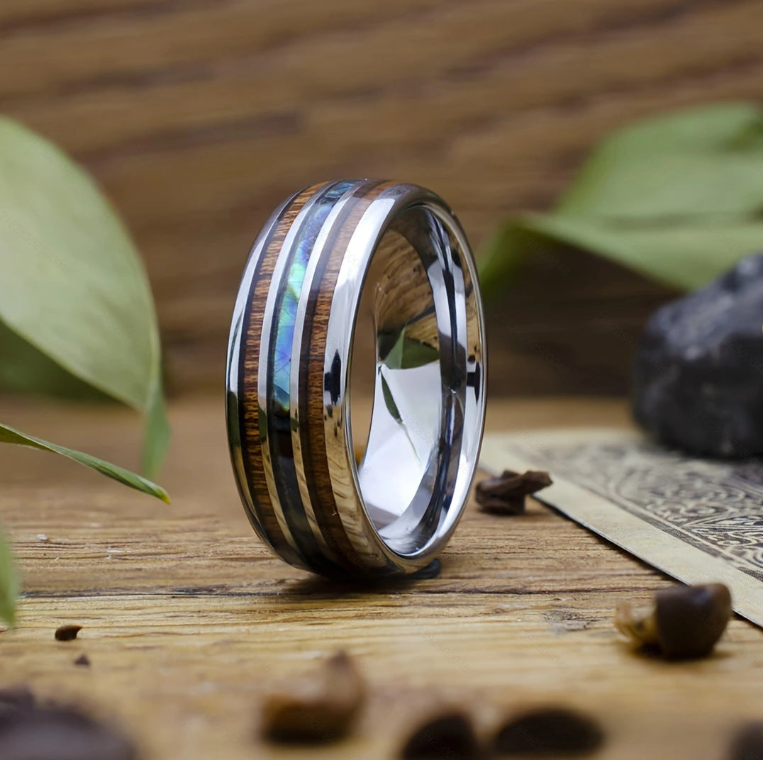 European and American Cross-Border Best-Selling Stainless Steel Rings, Meteorite Inlaid Gold Foil Men's Light Luxury Fashion Personalized Rings Wholesale
