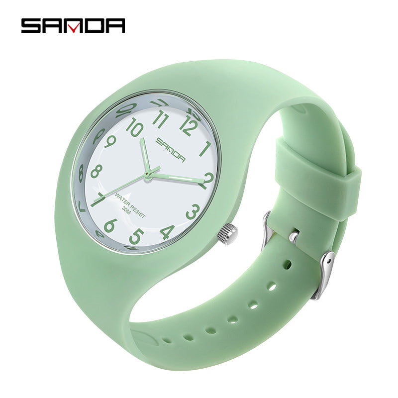 SANDA Outdoor Sports Watch Simple Waterproof Men's and Women's Fashion Quartz Watch Silicone Tape Casual Student Quartz Watch