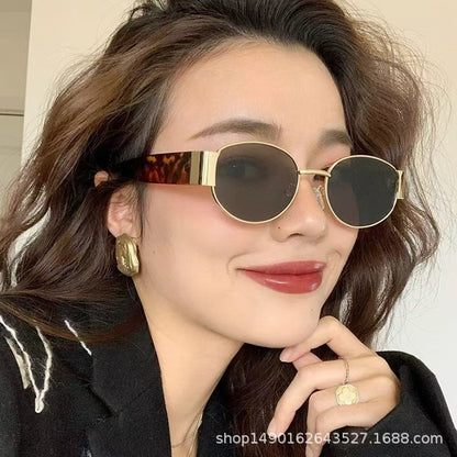 European and American Ins Glasses Trendy Women's Sunglasses Bouncy Internet Celebrity Oval Metal Photo Decorative Sunglasses 3452