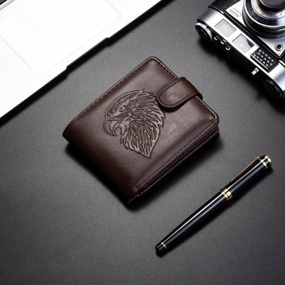 Foreign Trade Wallet Men's New 3D Embossed Eagle Pattern Short Student Youth Casual Soft Leather Card Bag Coin Purse