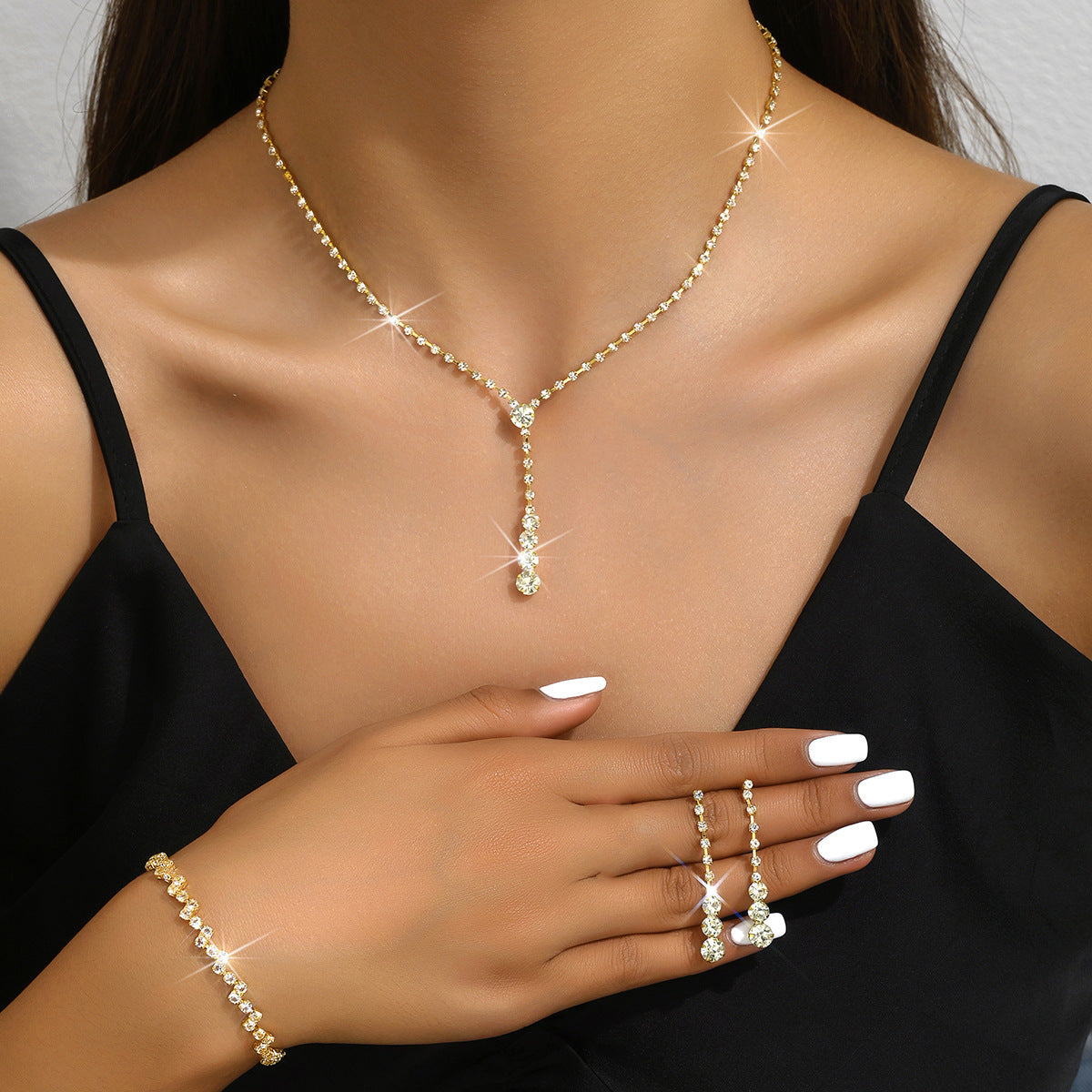 Factory Direct Approval Fashion Wedding Wedding Photography Accessories Earrings Necklace Bracelet Set Combination Multiple Choice
