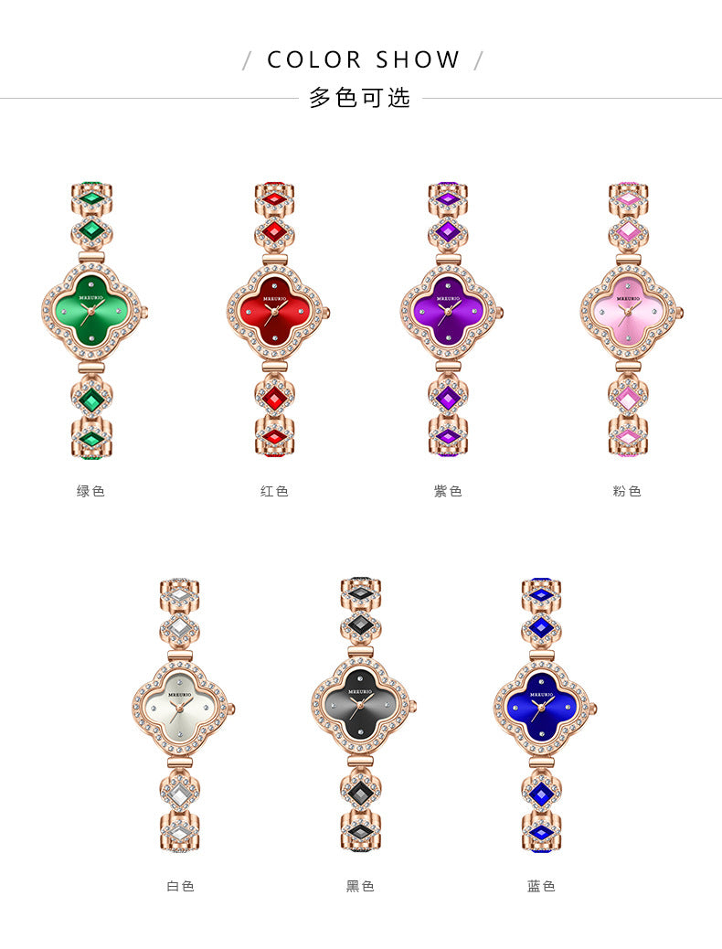 Live Hot Hot Hot Fashion Four-leaf Clover Bracelet Quartz Watch Emerald Women's Watch Women's Watch Factory Wholesale