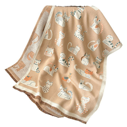 Sweet Cartoon Double-sided Cute Kitten Cashmere Scarf Women's Fashion All-match Thickened Winter Warm Neck Shawl