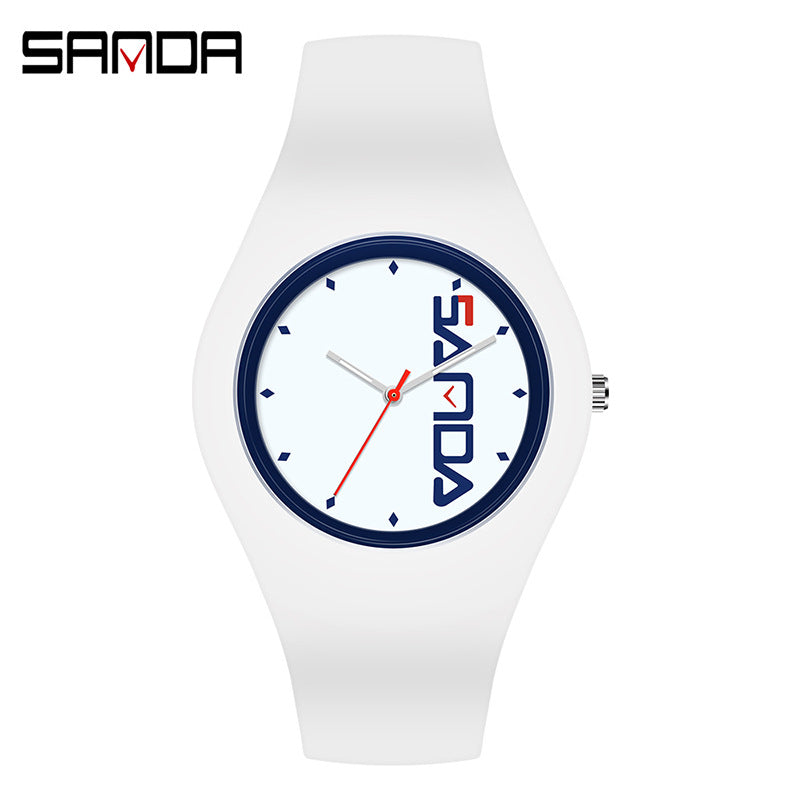 SANDA Outdoor Sports Watch Simple Waterproof Men's and Women's Fashion Quartz Watch Silicone Tape Casual Student Quartz Watch