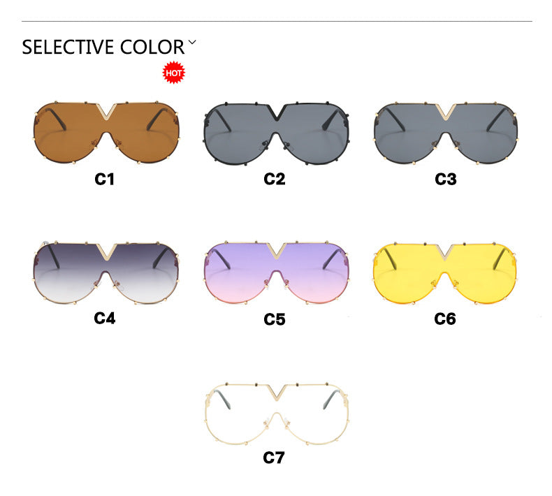 Fashion Metal One-Piece Sunglasses 2024 New Cross-Border European and American V Large Frame Sunglasses Ins Internet Celebrity Sunglasses