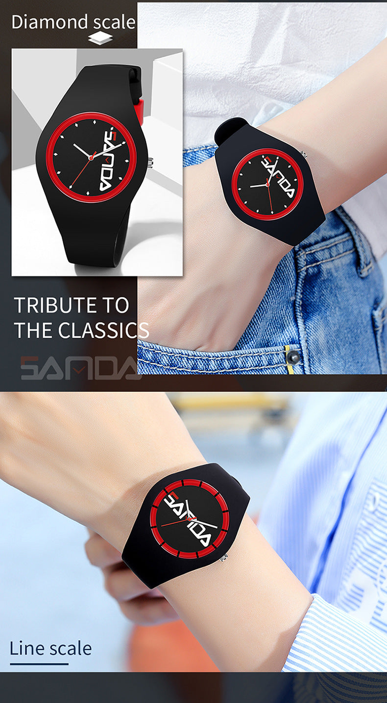 SANDA Outdoor Sports Watch Simple Waterproof Men's and Women's Fashion Quartz Watch Silicone Tape Casual Student Quartz Watch