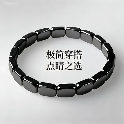 Cross-Border European and American Fashion Hot-Selling Hematite Black Gallstone Elastic Square Beaded Unisex Bracelet Jewelry Wholesale