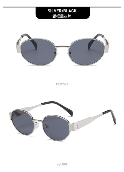 New Metal Oval Sunscreen Sunglasses Cross-Mirror European and American Ins Xiaohongshu Same Style Sunglasses Amazon Hot Selling
