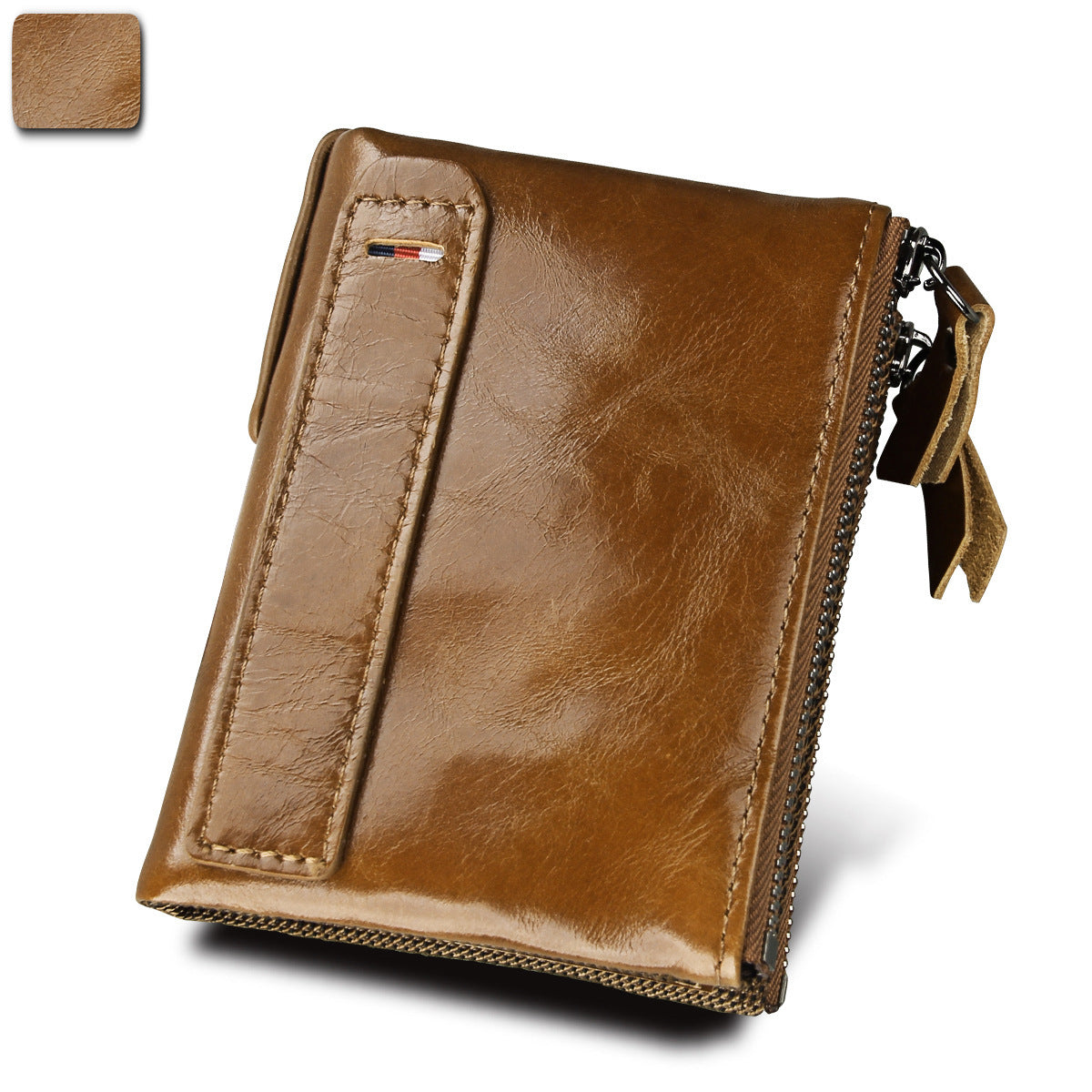 Crazy Horse Cowhide Men's Wallet RFID Anti-theft Brush Cowhide Short Men's Ticket Clip Wallet Double Zipper Coin Purse
