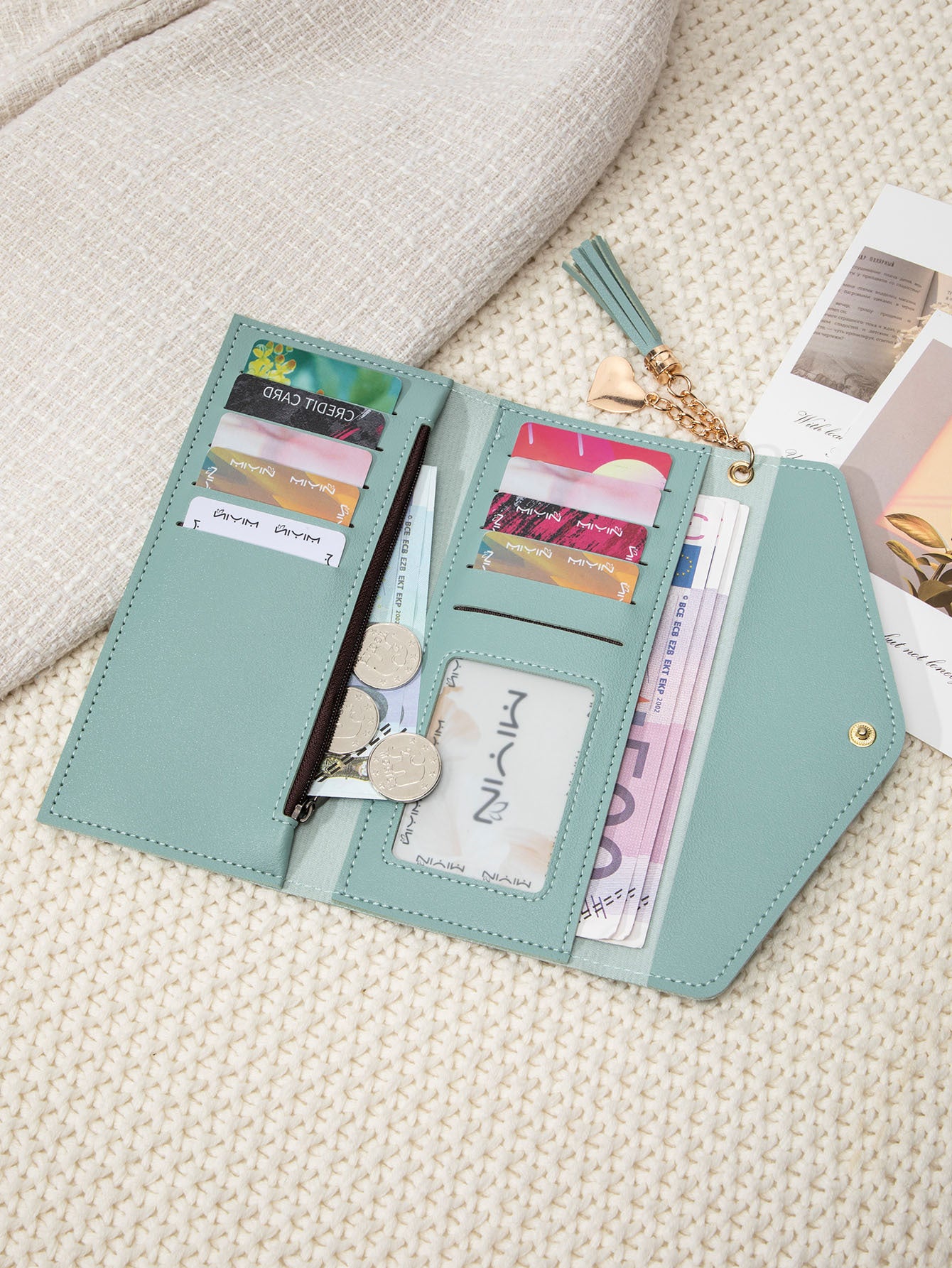 Korean Style Simple Three-fold Women's Long Wallet Fashionable Tassel Pendant Clutch Small Group Portable Multi-functional Coin Purse