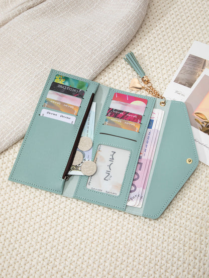 Korean Style Simple Three-fold Women's Long Wallet Fashionable Tassel Pendant Clutch Small Group Portable Multi-functional Coin Purse