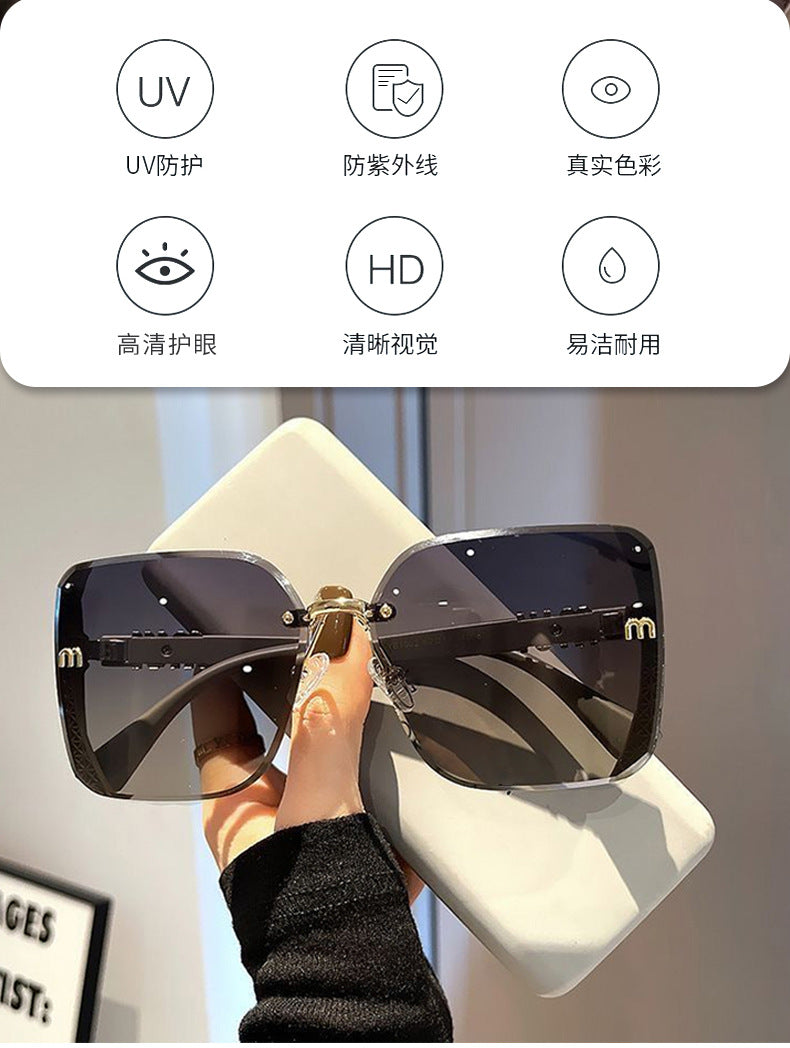 Brown M-Shaped Women's Uv Protection High-End Wide-Frame Pc Style Sunshade Glasses Trendy Street Style Sunglasses