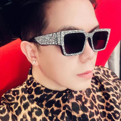 Diamond-Encrusted Starry Sky Square Sunglasses, Personalized Sunglasses, Fashionable Internet Celebrity Street Photography, Catwalk Versatile Sunglasses