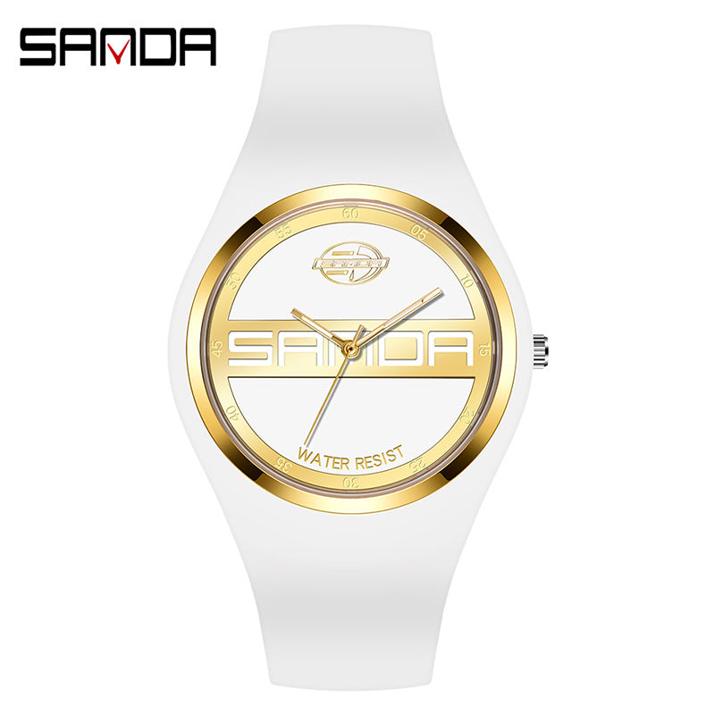 SANDA Outdoor Sports Watch Simple Waterproof Men's and Women's Fashion Quartz Watch Silicone Tape Casual Student Quartz Watch
