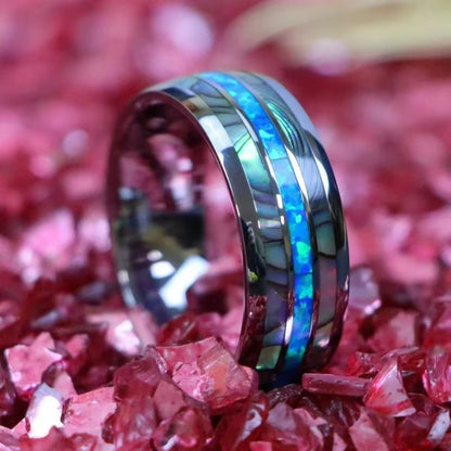 European and American Cross-Border Best-Selling Stainless Steel Rings, Meteorite Inlaid Gold Foil Men's Light Luxury Fashion Personalized Rings Wholesale
