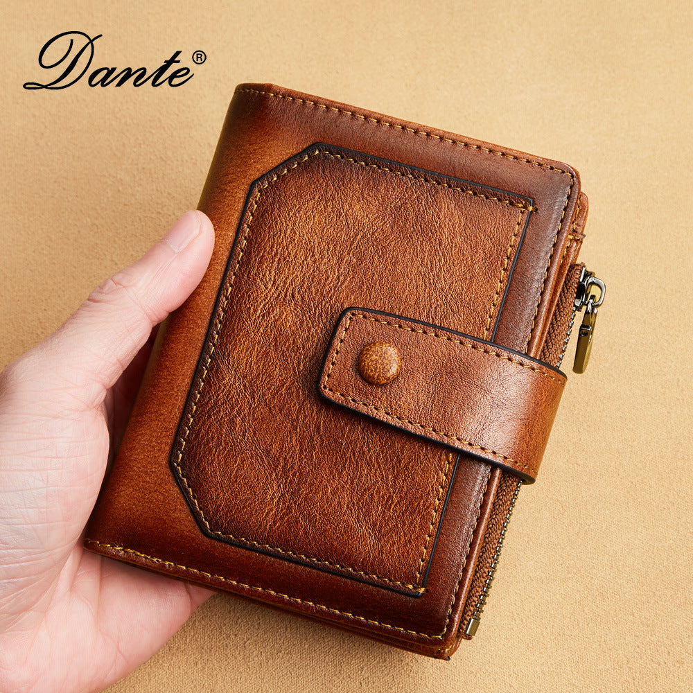 Men's wallet wholesale leather zipper short retro wallet RFID anti-theft foreign trade leather wallet manufacturers processing