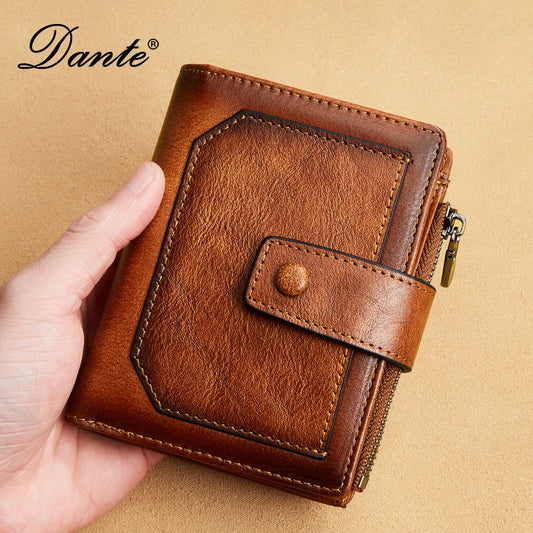Men's wallet wholesale leather zipper short retro wallet RFID anti-theft foreign trade leather wallet manufacturers processing