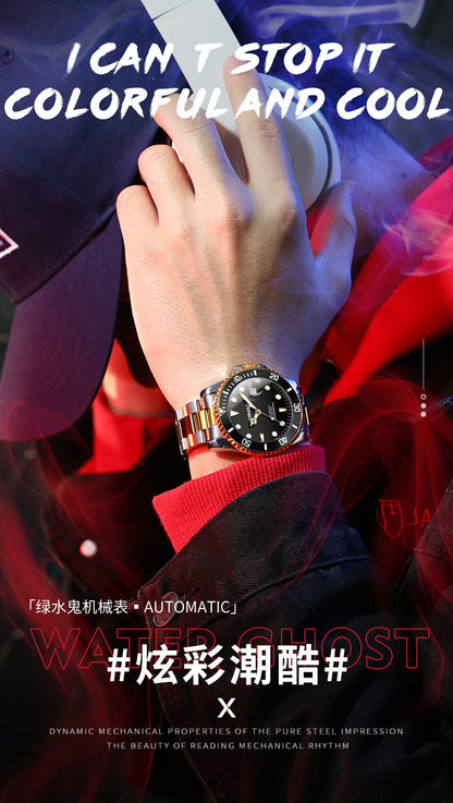 Ashi ton new steel band men's watch hollow automatic mechanical watch calendar waterproof foreign trade men's watch wholesale
