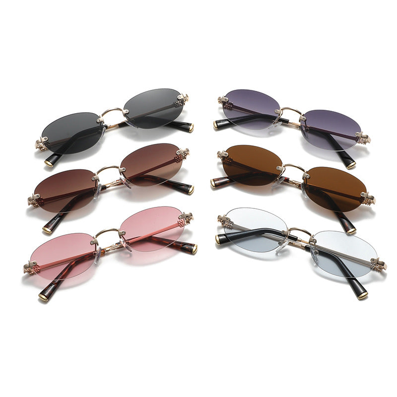 2026 New Oval Rimless Sunglasses European and American Retro Sunglasses Trendy Concave Shape Fashion Street Style Sunglasses