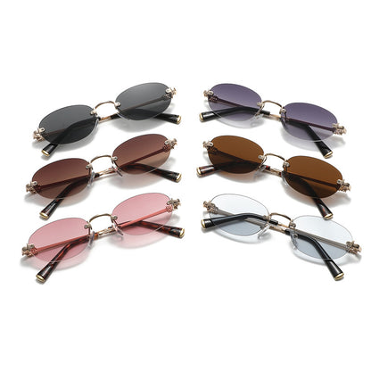 2026 New Oval Rimless Sunglasses European and American Retro Sunglasses Trendy Concave Shape Fashion Street Style Sunglasses